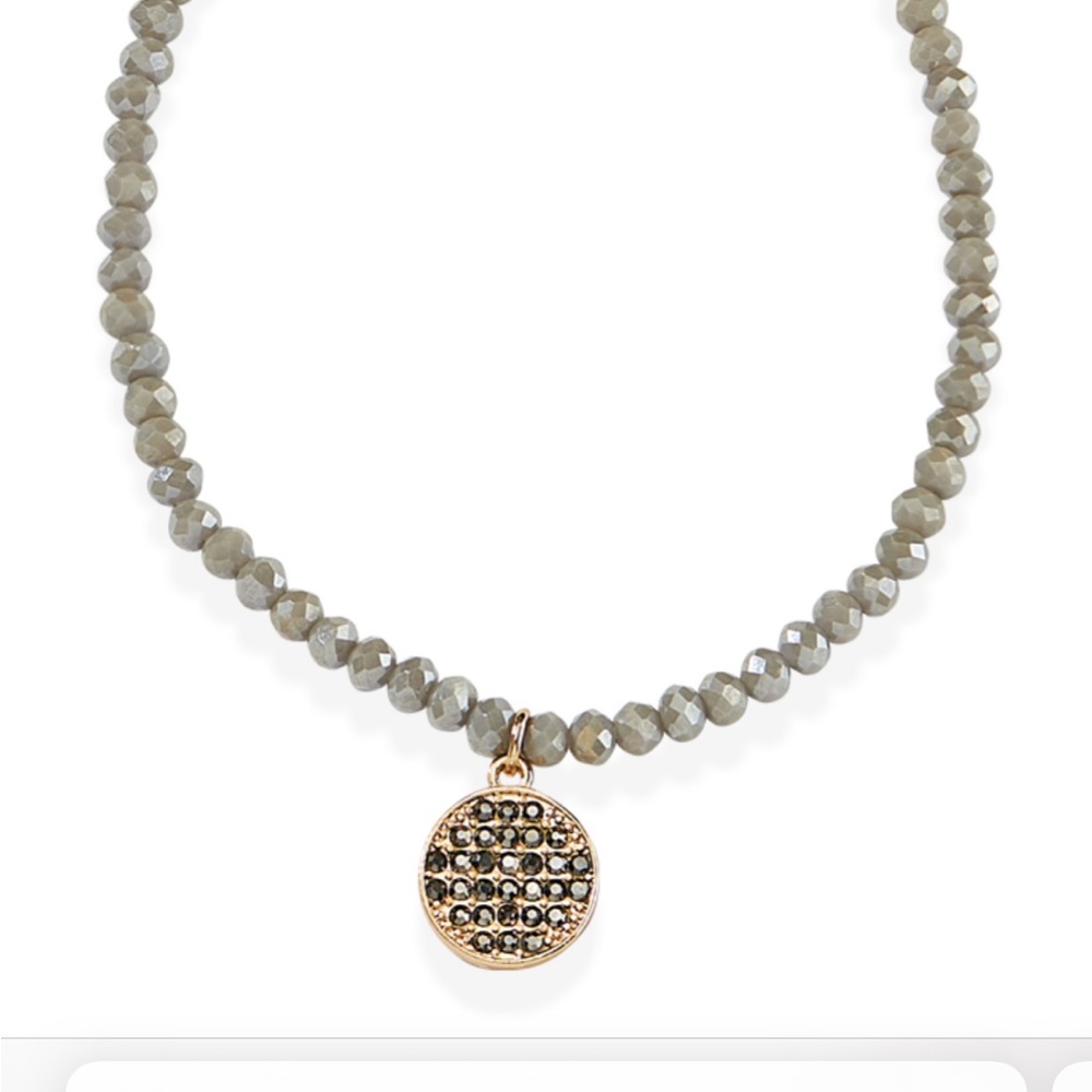 NWT GRAY MICRO PAVED CRYSTALS GRAY GLASS BEAD OUTER SPACE DAINTY DESIGN NECKLACE